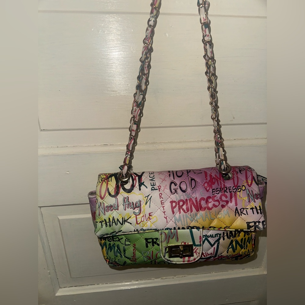 Colorful Graffiti Print Shoulder Bag - Pink & Green